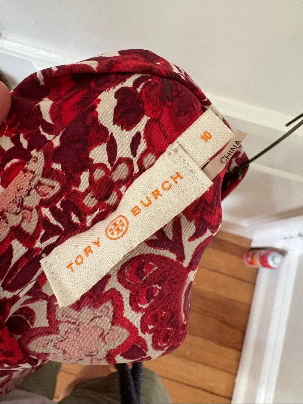 Tory Burch Red and White Printed Silk Blouse
